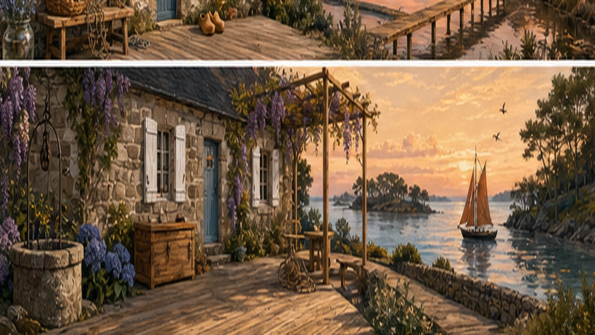 Illustration paysagère du dépôt avec terrasse en bois et clôture